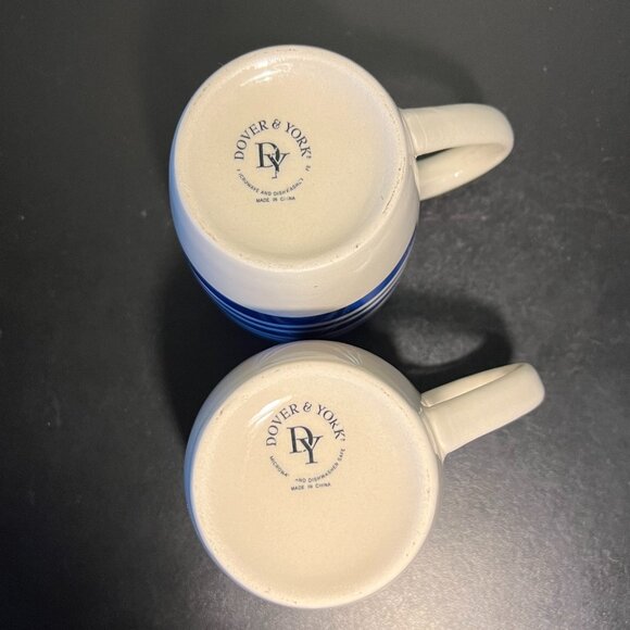 Set of 2 DOVER & YORK Cobalt Blue Nautical Striped Stoneware Mugs - Picture 10 of 11